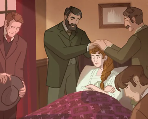 Susa receiving a priesthood blessing.