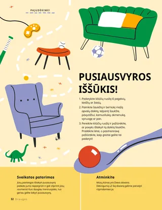 Puslapis PDF formatu, vaizduojantis šaukštą su mažu rutuliu jame ir taką per baldų kliūtis