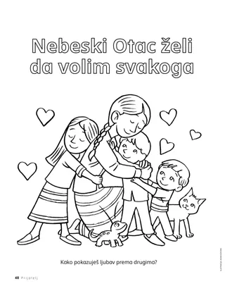 Stranica za bojanje s djecom koja se grle