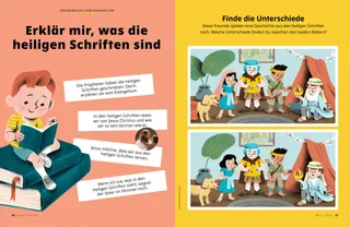 Aktivität „Finde die Unterschiede“ mit einem Bild von Kindern, die wie Figuren aus den heiligen Schriften verkleidet sind
