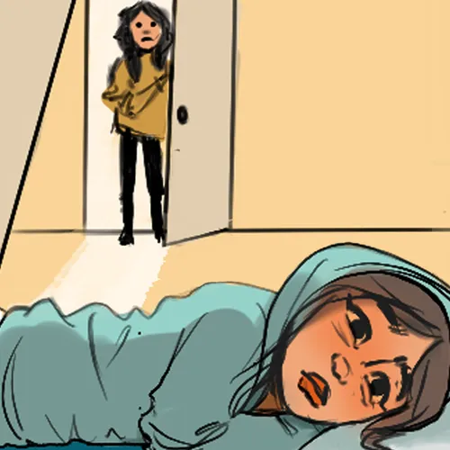 young woman lying down looking sad