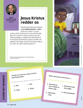 PDF-side med illustration af en dreng i en seng, der ser på et billede af Jesus Kristus