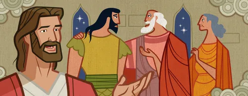 The father asks the older son to be happy that the younger son has returned.