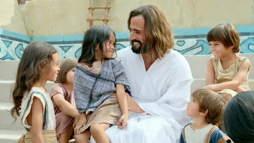 Jesus Christ tells the people to bring their little children, they sit around Him during His ministry in the Americas. 