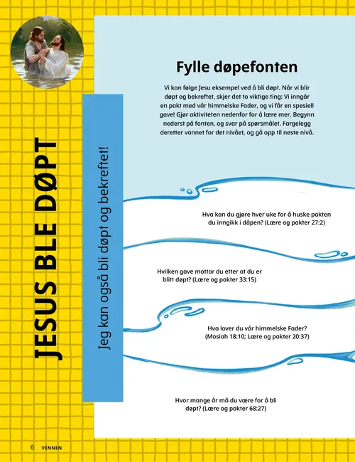 PDF-side med fargeleggingsside av jente som blir døpt