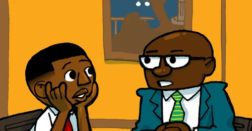 young man talking with bishop at church