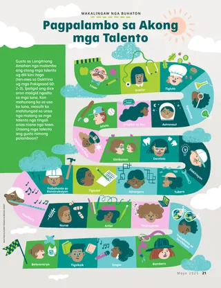 Kalihokan nga naa sa PDF mahitungod sa usa ka dalan nga adunay mga imahe sa mga tawo nga lainlain og mga trabaho diha sa matag kwadrado