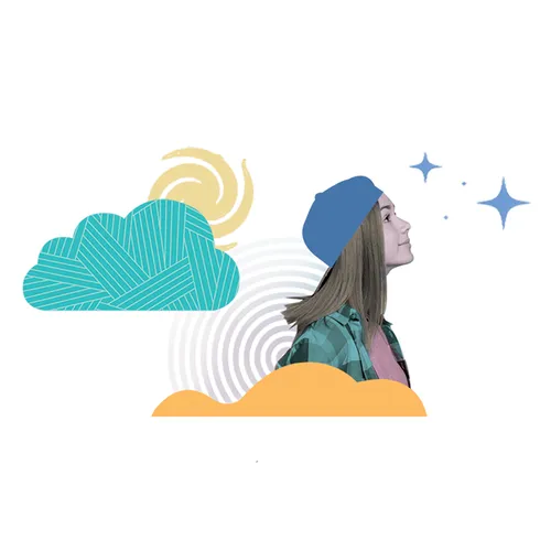 young woman in clouds