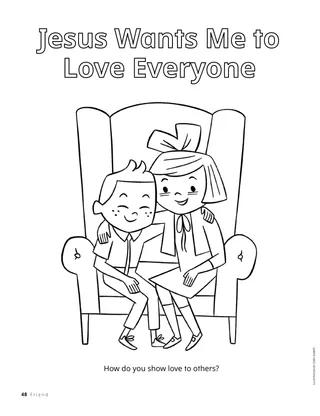 Coloring page PDF of two children sitting together on a chair