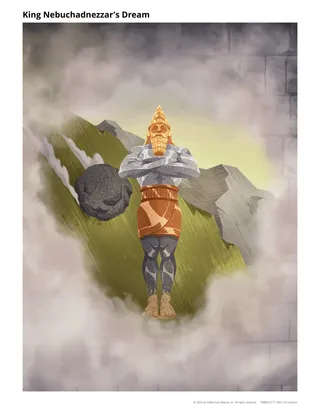 Illustration of Daniel talking to the king. Daniel 2:26–49