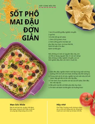 Trang PDF một tô bánh tortilla giòn, một khay sốt đậu, và cà chua