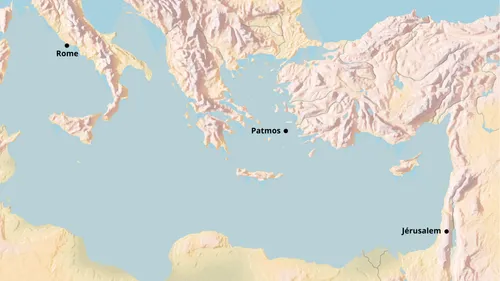 carte indiquant l’emplacement de Rome, de Patmos et de Jérusalem
