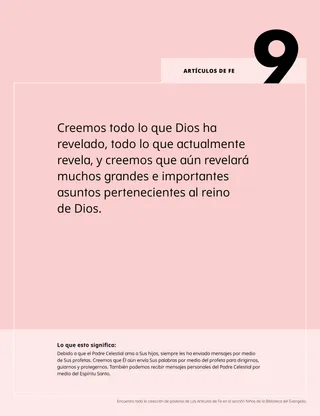 Póster en PDF del noveno Artículo de Fe con una explicación de lo que significa