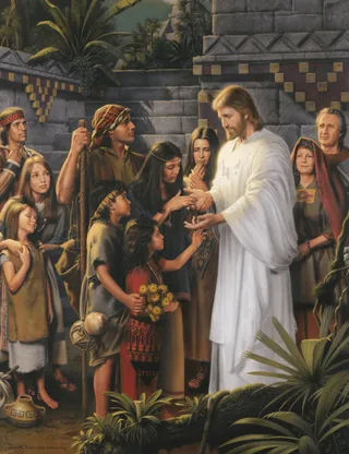 Fine art painting of Jesus Christ visiting people in the Americas