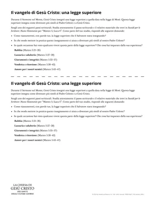 Scheda Il vangelo di Gesù Cristo: una legge superiore