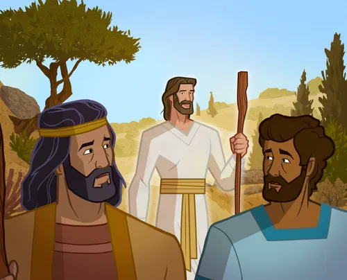 Jesus appears and walks with the disciples. The disciples don’t know that it’s Jesus.