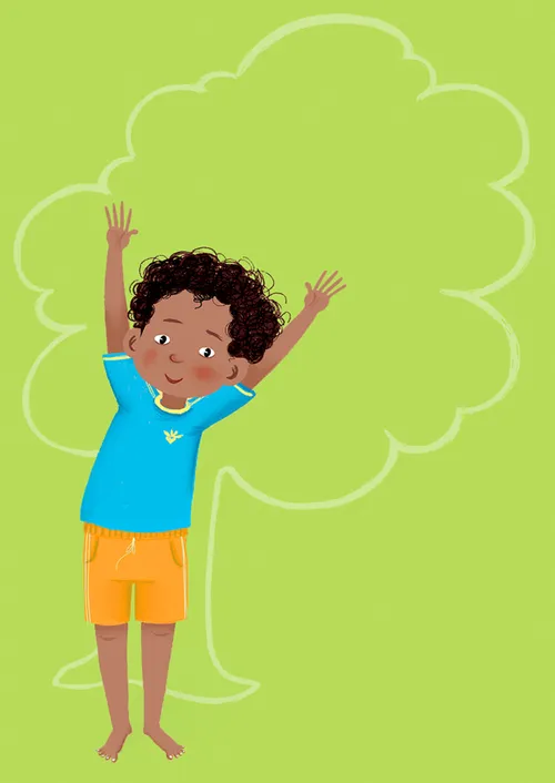 Boy stretching his arms upward