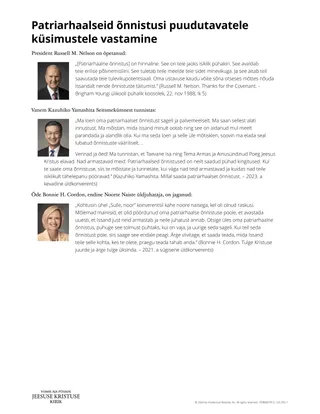 Patriarhaalseid õnnistusi puudutavatele küsimustele vastamine