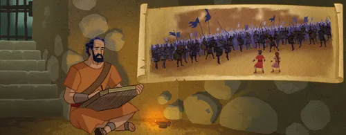 Paul writing a letter to the Saints in Ephesus about our spiritual battle against evil.