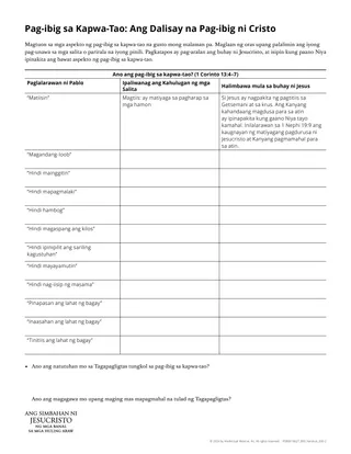 handout na Pag-ibig sa Kapwa-Tao: Ang Dalisay na Pag-ibig ni Cristo