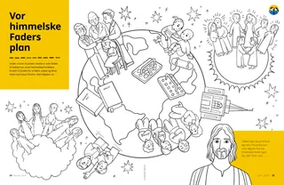 PDF-side med farvelægningsside, der viser elementer af frelsesplanen