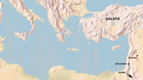 carte de la Méditerranée avec la Galatie, Damas, Jérusalem et l’Arabie