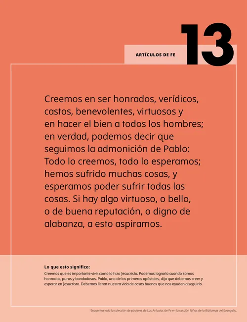 Póster en PDF con el decimotercer Artículo de Fe y su explicación