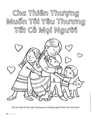 Trang tô màu hình trẻ em ôm nhau