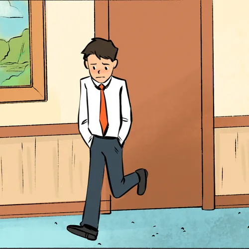 boy walking and thinking