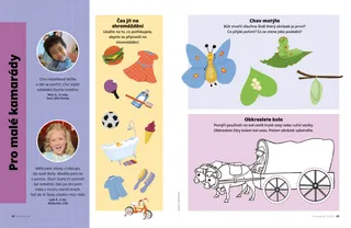 stránka PDF s omalovánkou krytého vozu, seřazovací činností zaměřenou na život motýla a činností týkající se rozhodování o sabatním dnu