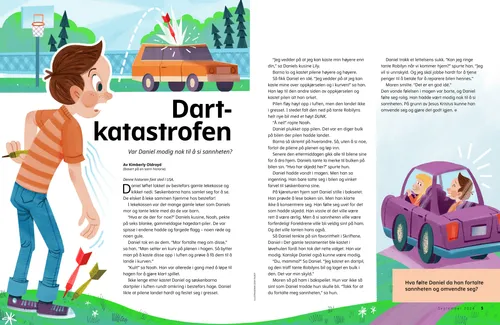 PDF-historie om en gutt som treffer en bil med en dartpil, og gutten i en bil med moren sin