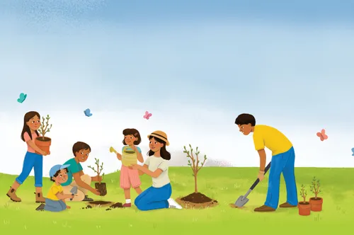 Usa ka pamilya nga nagtanom og mga kahoy