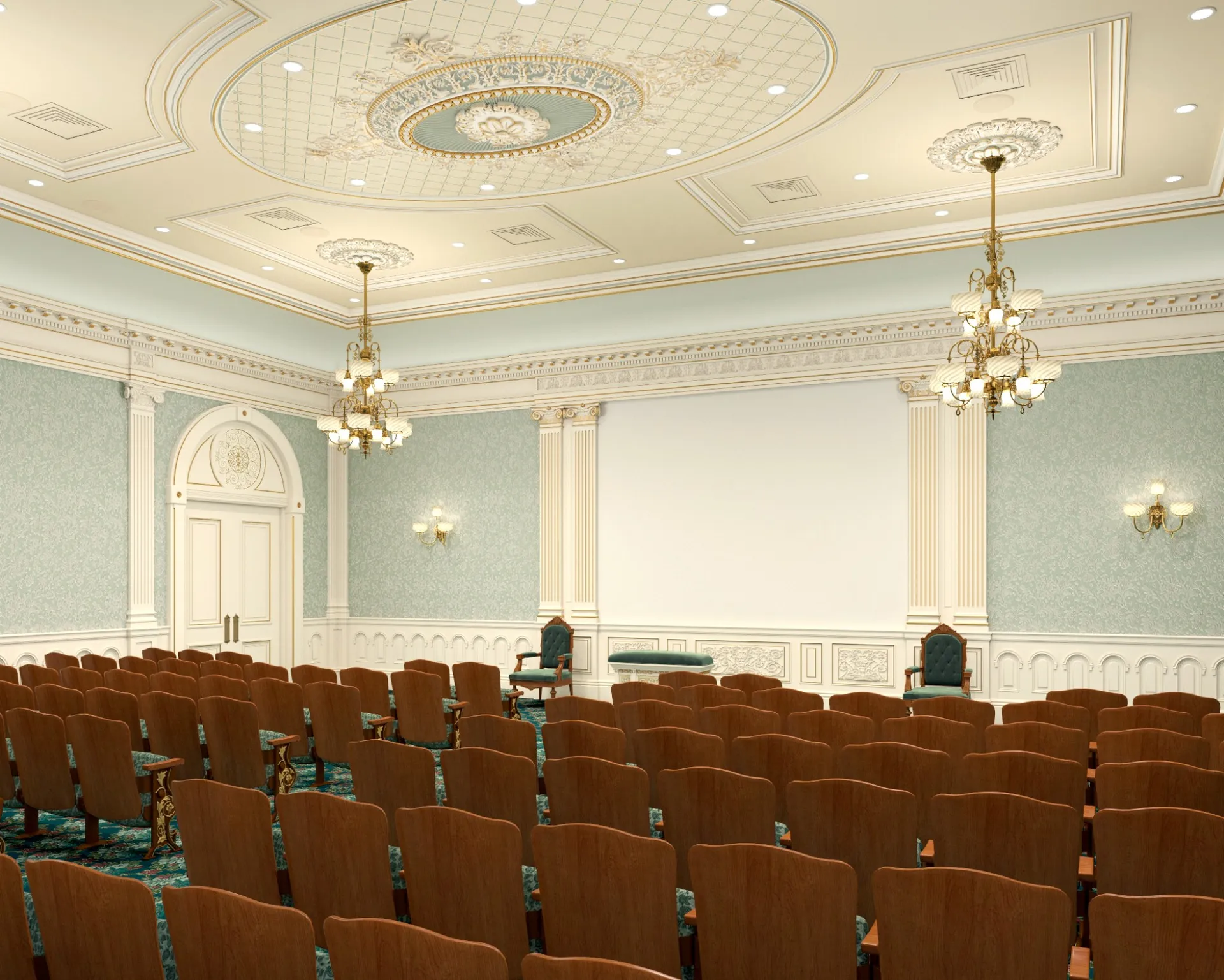 Rendering of the endowment room of the Salt Lake Temple.