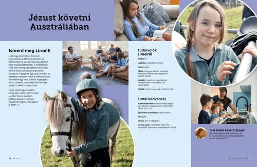 PDF-oldal képei: egy lány a családjával, szentírásolvasás közben, valamint egy lóval