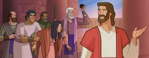 Jewish leaders bring a woman to Jesus.