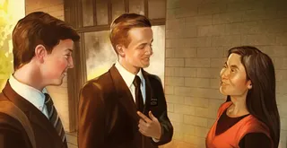 missionaries talking with woman