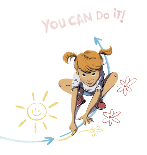 Young girl drawing with sidewalk chalk by a message that says ‘You can do it!’