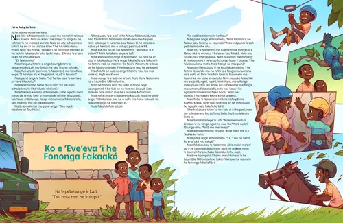 Talanoa PDF ʻo ha kiʻi tamasiʻi ʻoku heka ʻi ha meʻa vaʻinga ʻi he uaeá (zip line), ʻo sio ki he fanga manupuná mo kaka moʻunga mo hono tokouá, mo heka ʻi ha hoosi