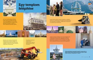 PDF-oldal, rajta templomok, építés alatt álló templomok, első kapavágási ünnepségen részt vevő emberek ásókkal, építőipari járművek, nyílt napon részt vevő emberek és egy templom előtt álló lány