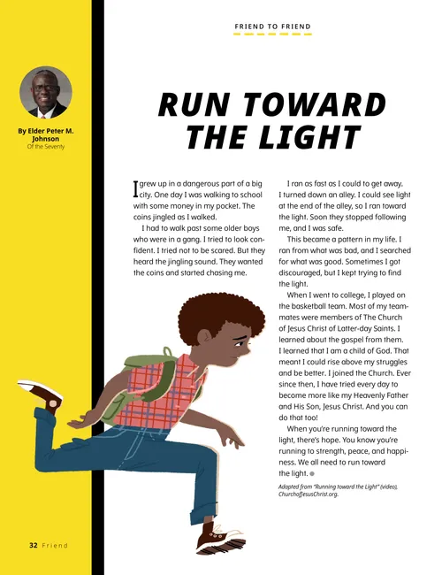 Page PDF with illustration of a boy wearing a backpack and running