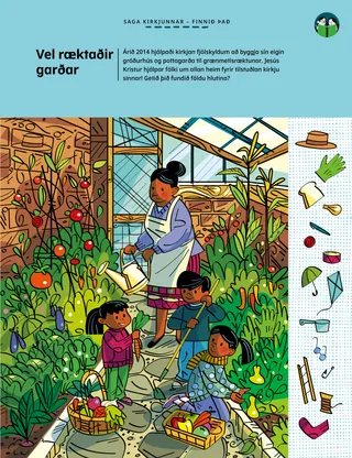 Falin PDF-mynd af konu og börnum við garðyrkju í gróðurhúsi