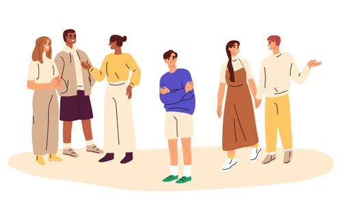 one man looking lonely amid a group of socializing people