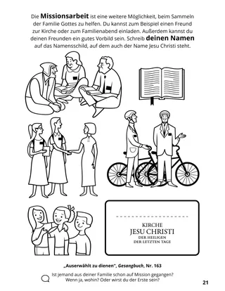 Seite 21 im Malbuch „Wir sammeln die Familie Gottes“