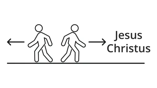 Zwei Strichmännchen, eines geht von Jesus Christus weg und das andere geht auf ihn zu