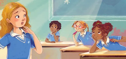 Girl standing in front of her school class