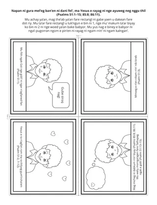 Activity payge ko primary: Naponn ni gura mel’eg ban’en ni dani fel’, ma Yesus e ra yag ni nge ayuweg neg nggu thil