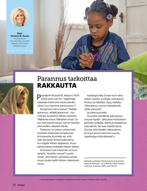 PDF-sivu, jossa on valokuva rukoilevasta tytöstä sekä sydänkuvioinen tehtävä