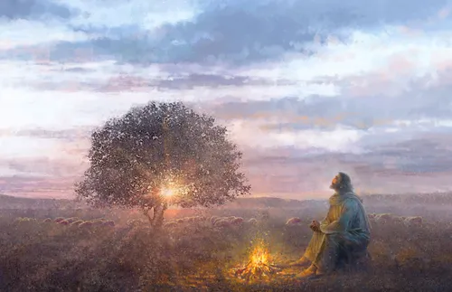 Jesus Christ sitting next to a tree