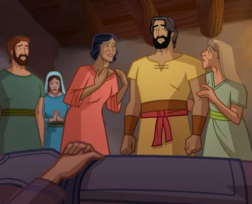 The people lead Peter to Tabitha.
