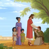 Jesus blesses the man.